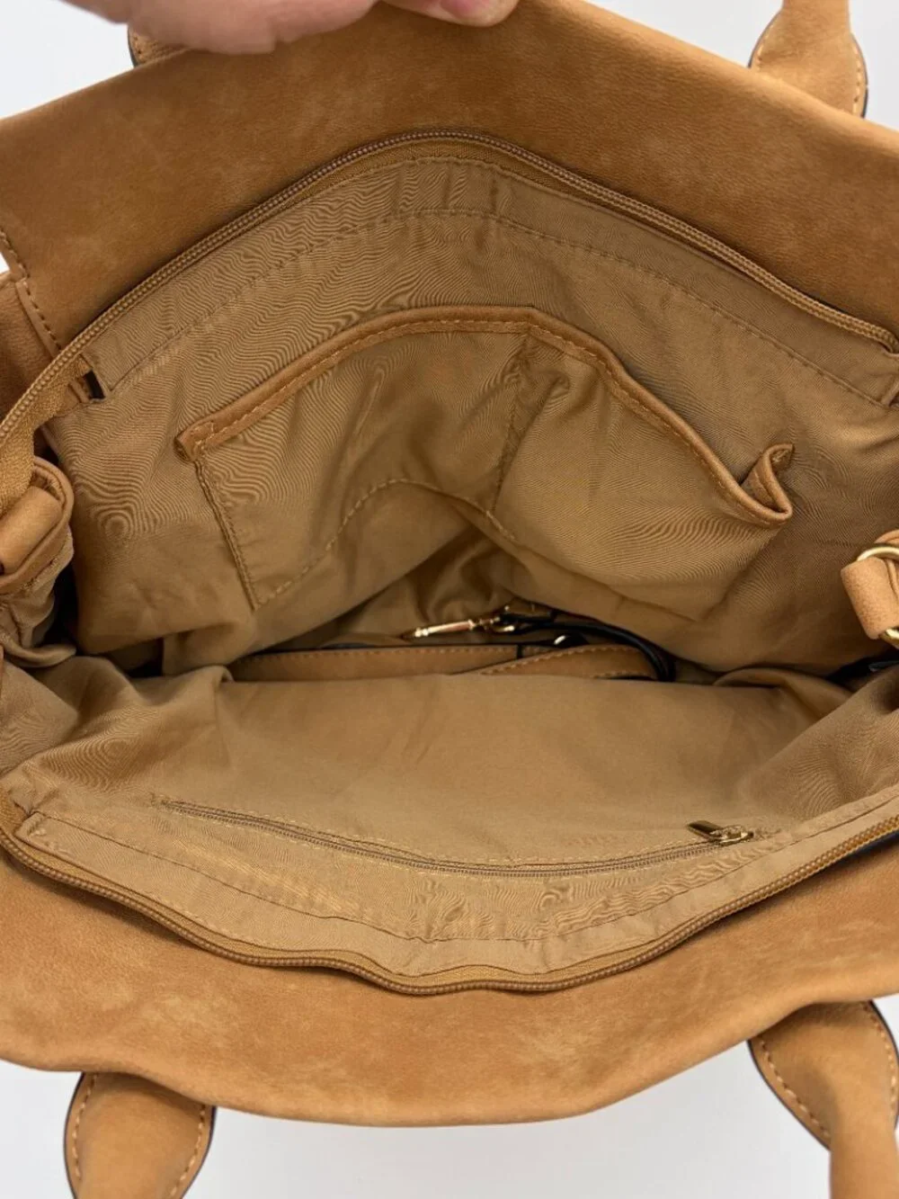 Violet Ray NY Multi-Zip Satchel Shoulder Bag - Light Brown.Elegant Everyday Tote